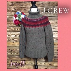 J Crew Fair Isle Gray Maroon Turtle Neck Sweater S